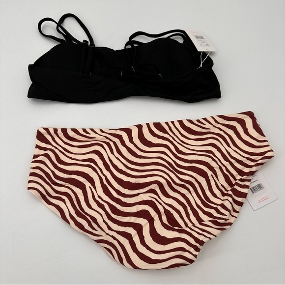Andie Swim Bikini Black Rockaway Top + Stripe Hipster Bottom Size Large NEW - Picture 3 of 3